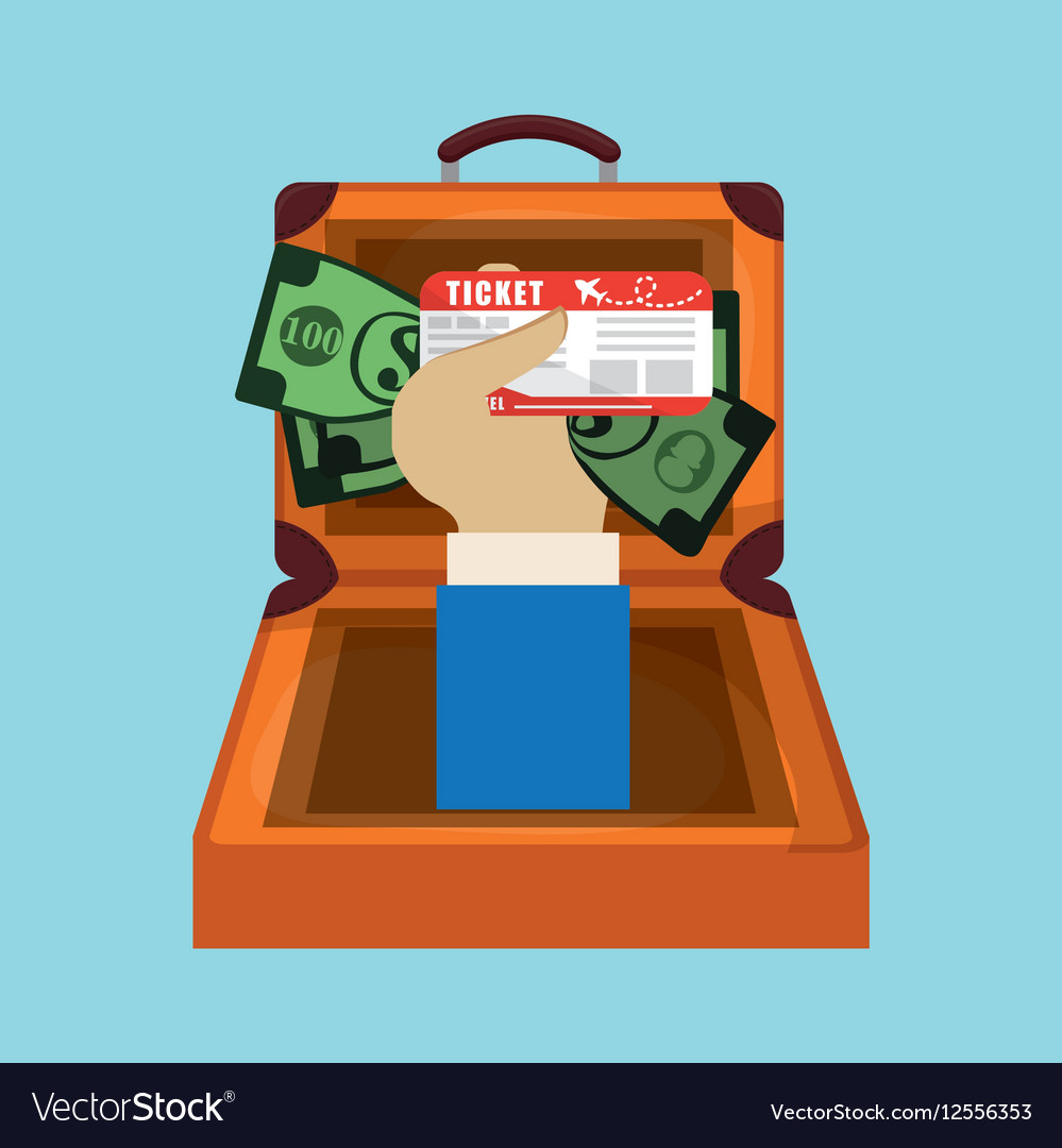 Travel suitcase hand hold money ticket Royalty Free Vector