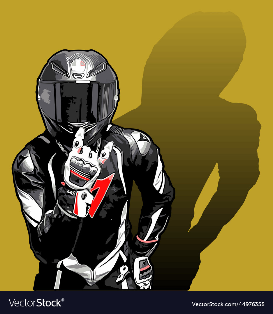 A racer in his racing suit shadow background Vector Image