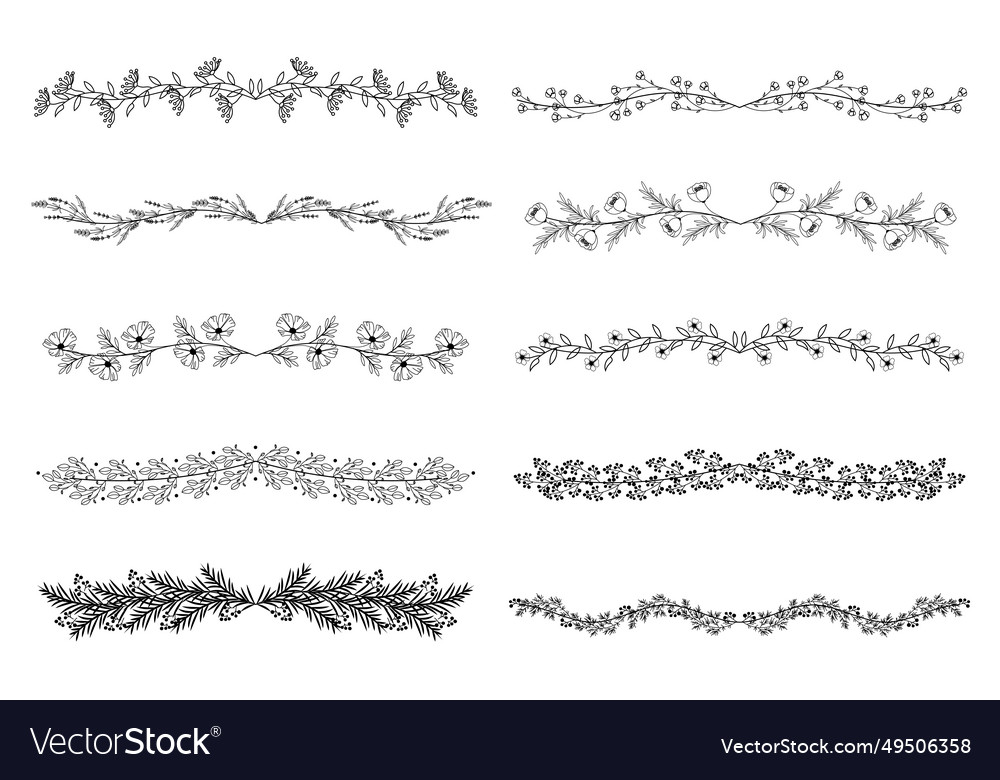 Black flower borders mega set in flat design Vector Image