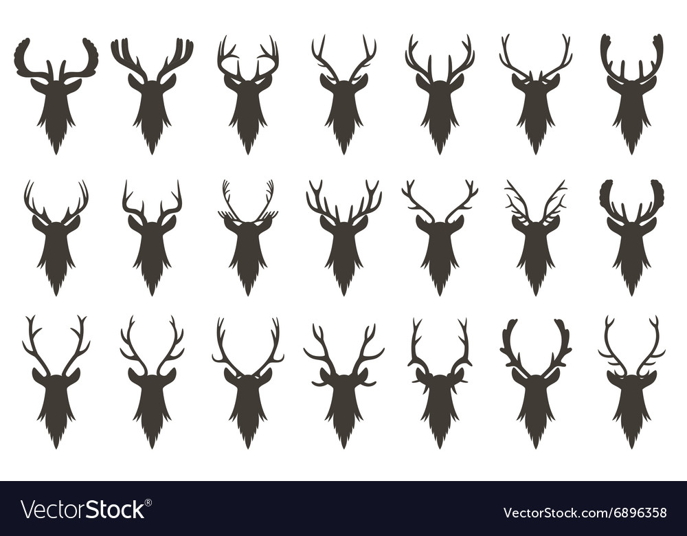 Black silhouettes of deer head with antlers