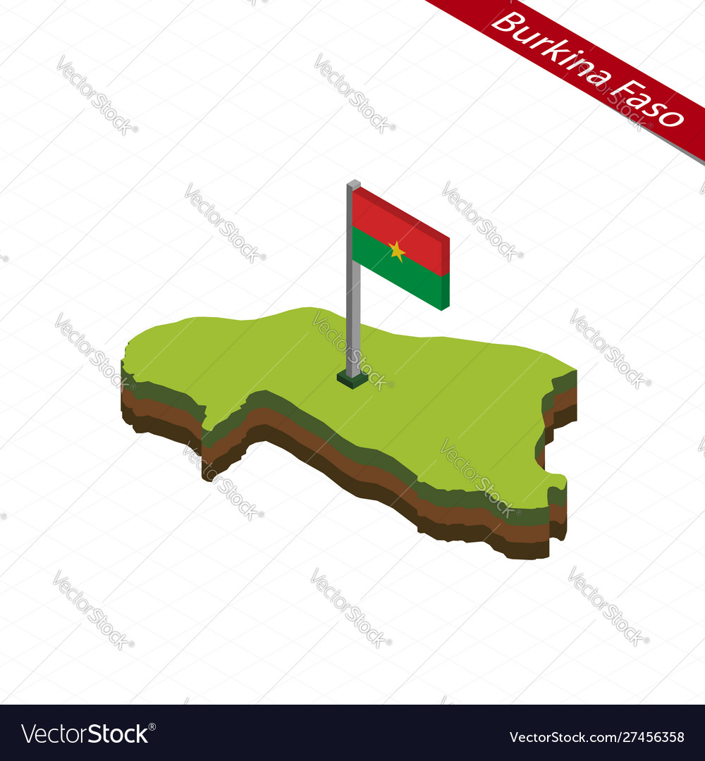 Burkina faso isometric map and flag