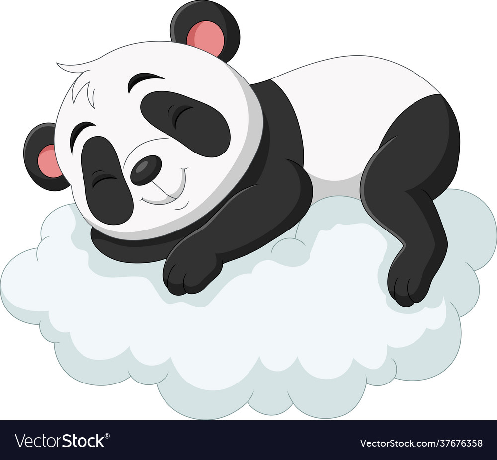 Cartoon baby panda sleeping on clouds Royalty Free Vector