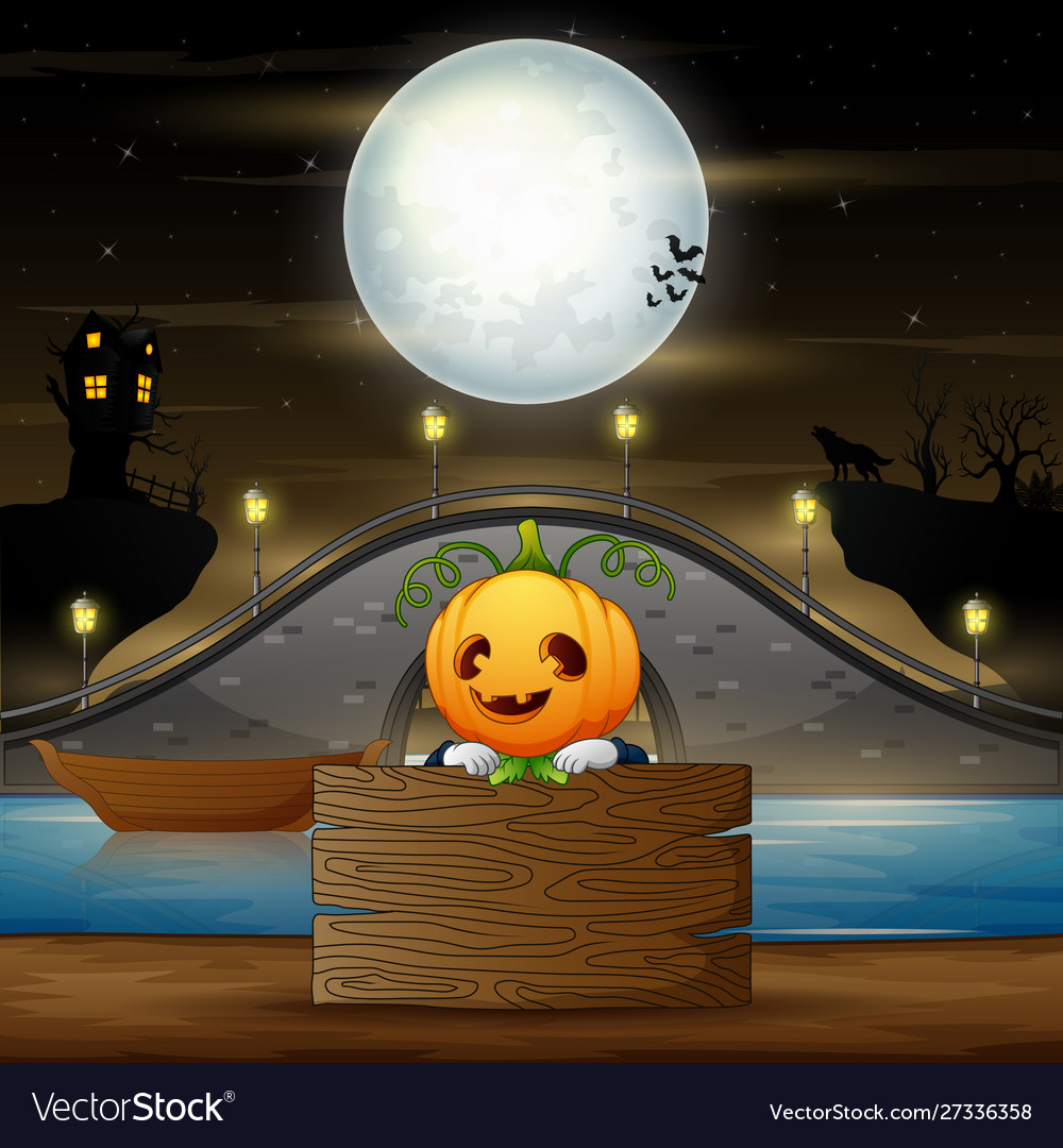 Cartoon scarecrow mit Holzbrett in halloween n vector image Cartoon scarecrow mit Holzbrett in halloween n