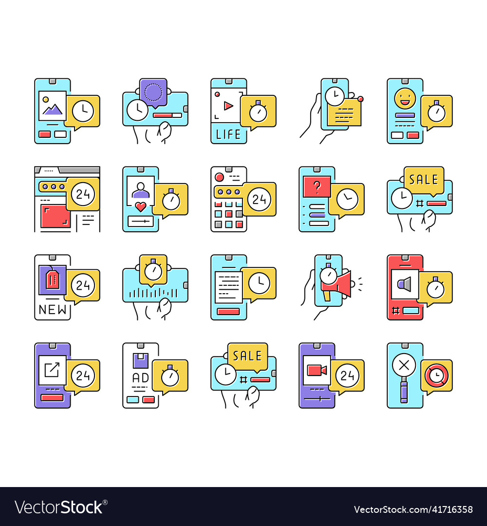 Ephemeral content collection icons set vector image Ephemeral content collection icons set