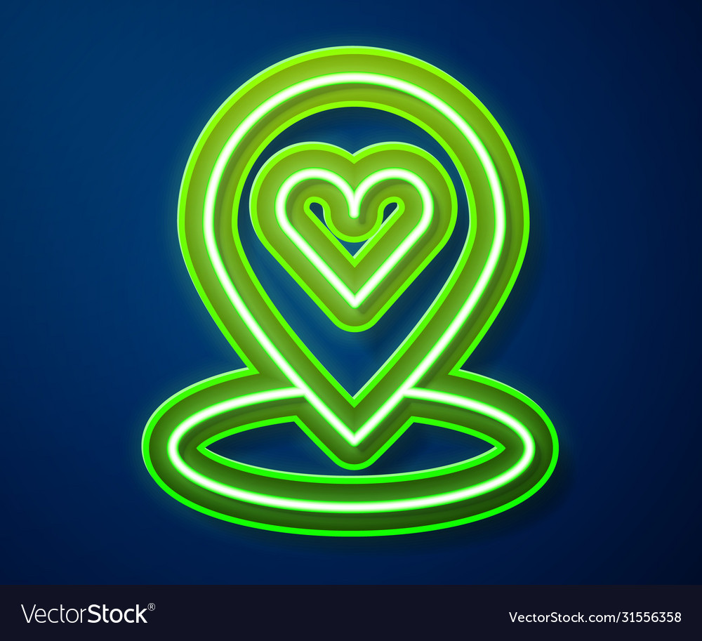 Glowing neon line map pointer with heart icon vector image Glowing neon line map pointer with heart icon