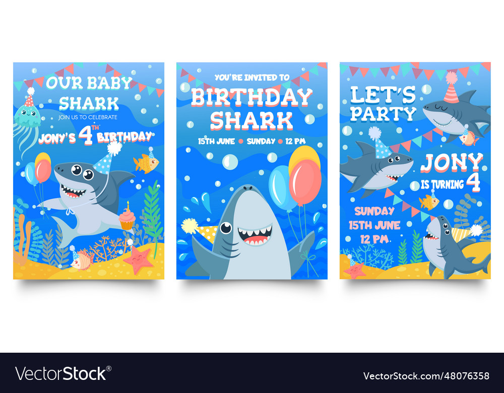 Invitation card with cute sharks baby shark Vector Image