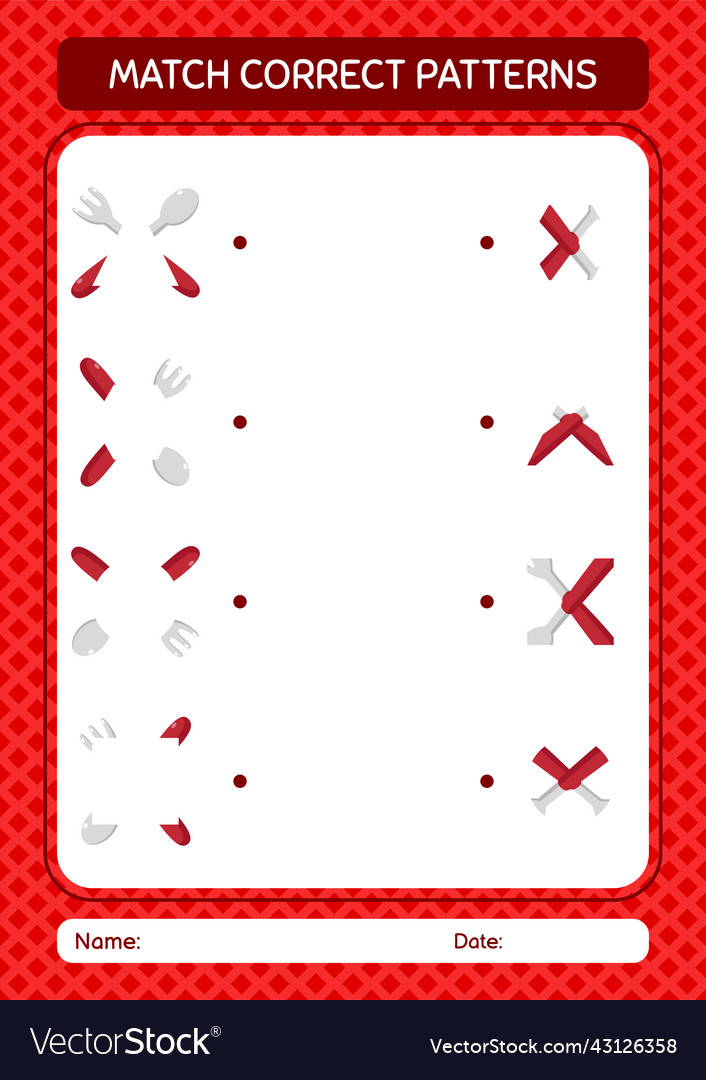 Match pattern game with spoon and fork worksheet vector image Match pattern game with spoon and fork worksheet
