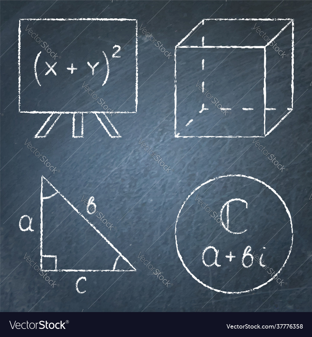 Mathematics icons set in line style on chalkboard