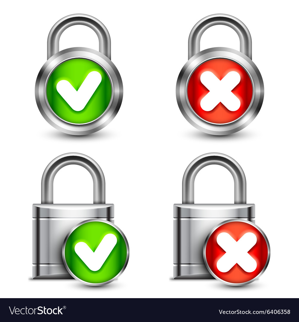 Metal padlocks with check marks Royalty Free Vector Image