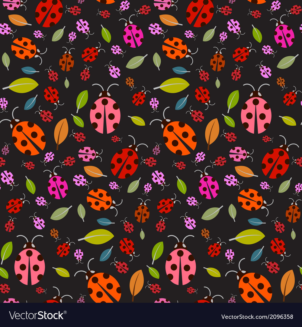 Seamless pattern with ladybirds and leaves