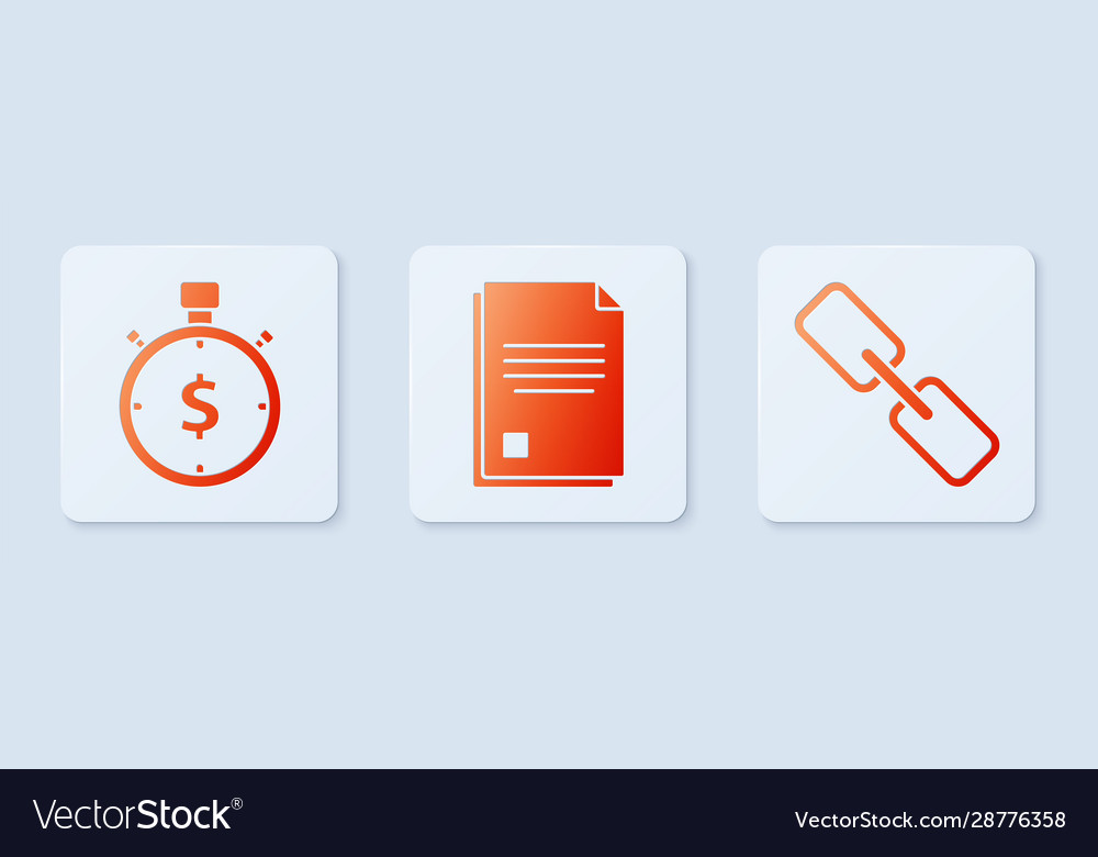 Set file document time is money and chain link vector image Set file document time is money and chain link