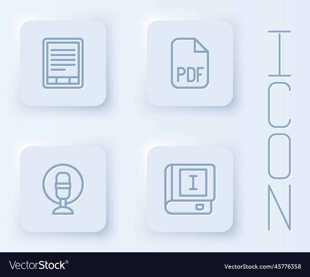 Set line e-book reader pdf file document vector image Set line e-book reader pdf file document