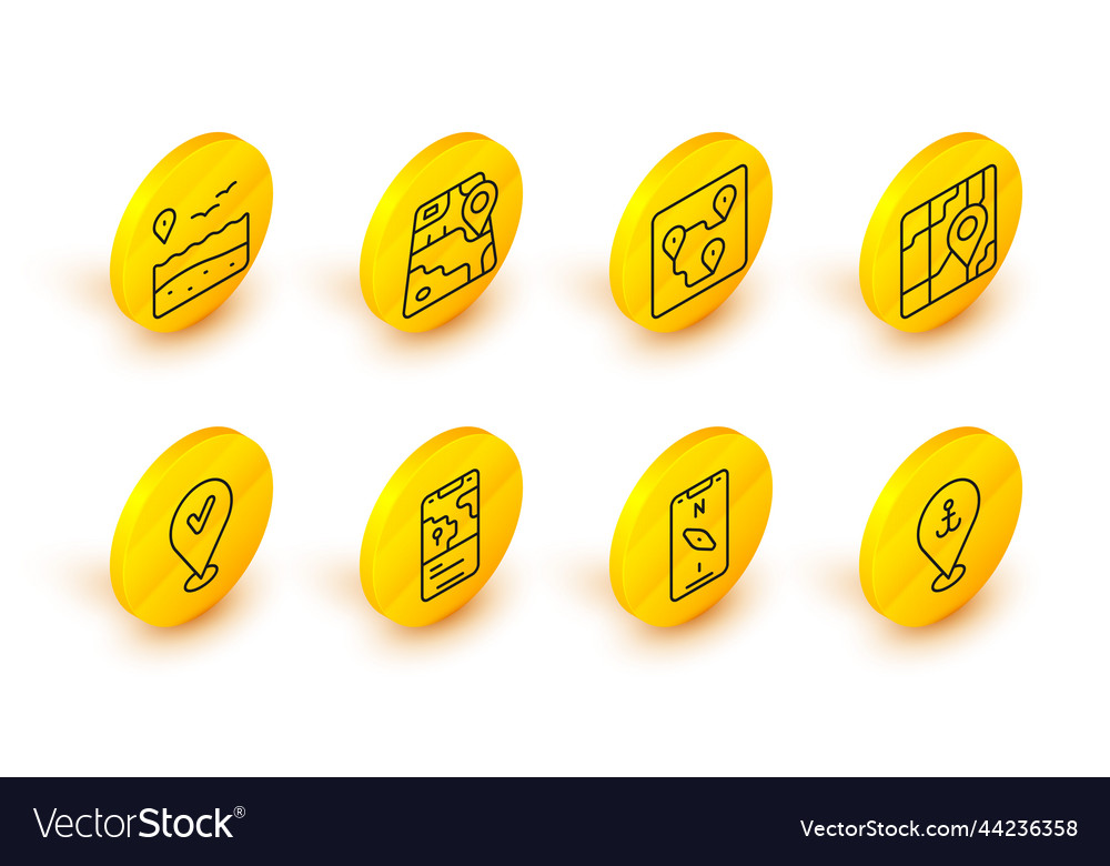 Set line location with anchor compass mobile vector image Set line location with anchor compass mobile