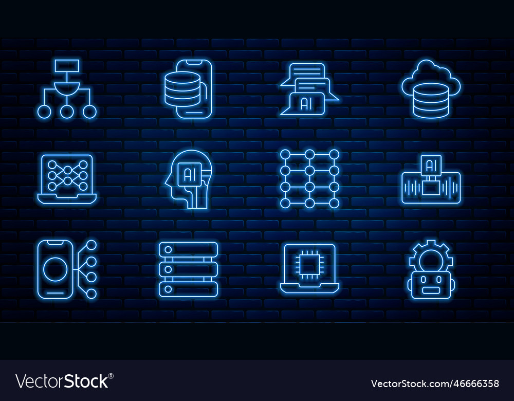 Set line robot setting artificial intelligence ai vector image Set line robot setting artificial intelligence ai