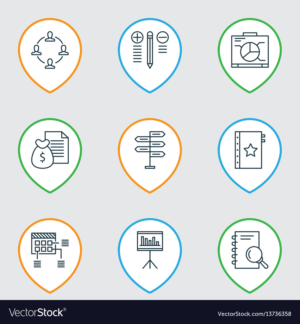 Set of 9 project management icons includes vector image Set of 9 project management icons includes