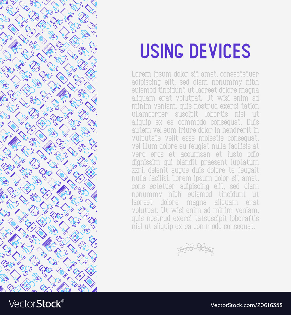 Using devices concept with thin line icons vector image Using devices concept with thin line icons