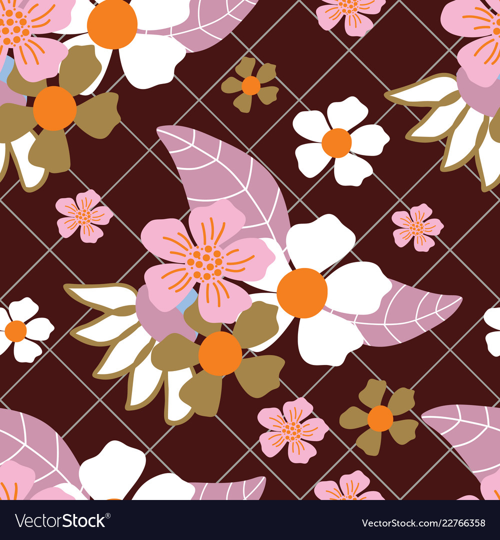 whitepinkorange flowers green grid