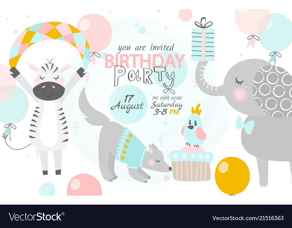 Birthday Invitation With Cute Zebra Dog And Vector Image