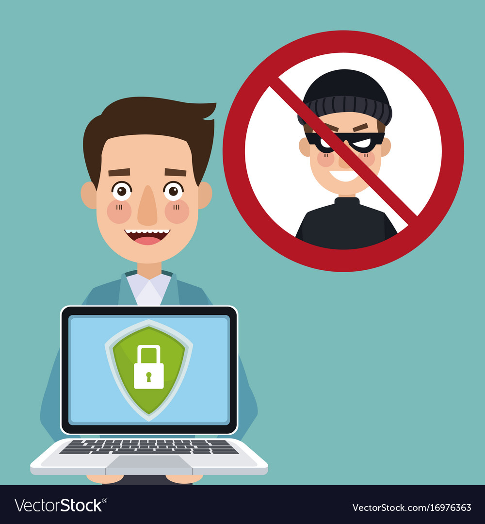 Blue color background man programmer holding