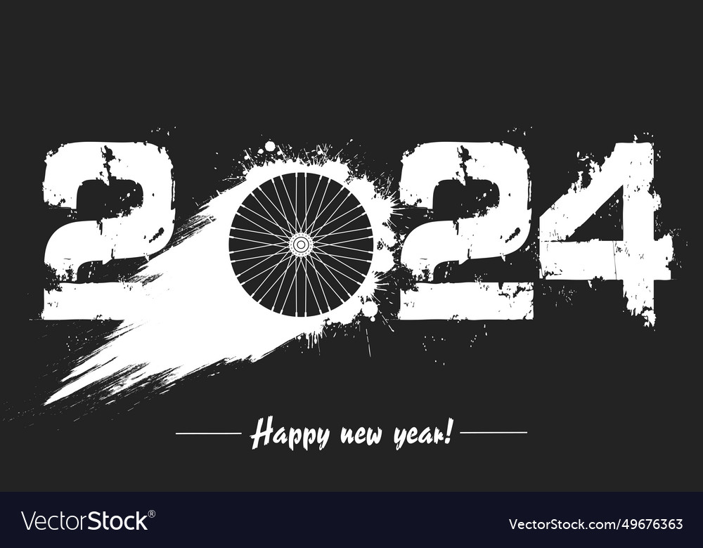 Happy new year 2024 and wheel bike Royalty Free Vector Image
