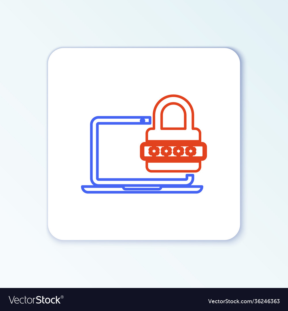 Line laptop with password notification and lock vector image Line laptop with password notification and lock