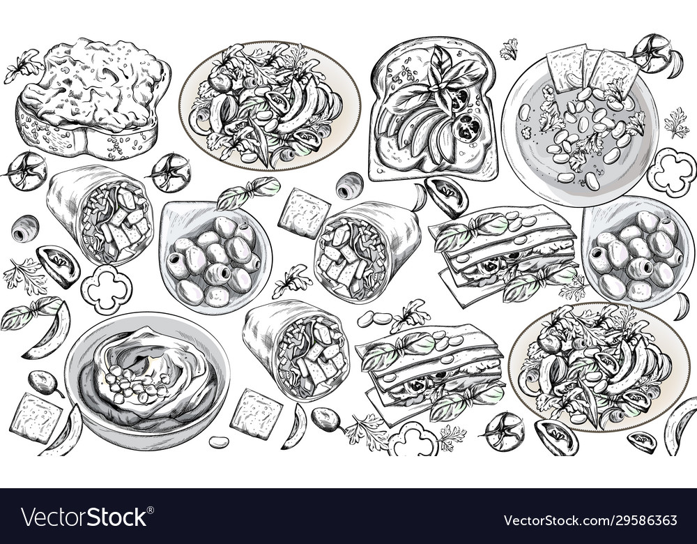 Bio-Set rohe vegane Lebensmittel Hummus Beat vector image Bio-Set rohe vegane Lebensmittel Hummus Beat