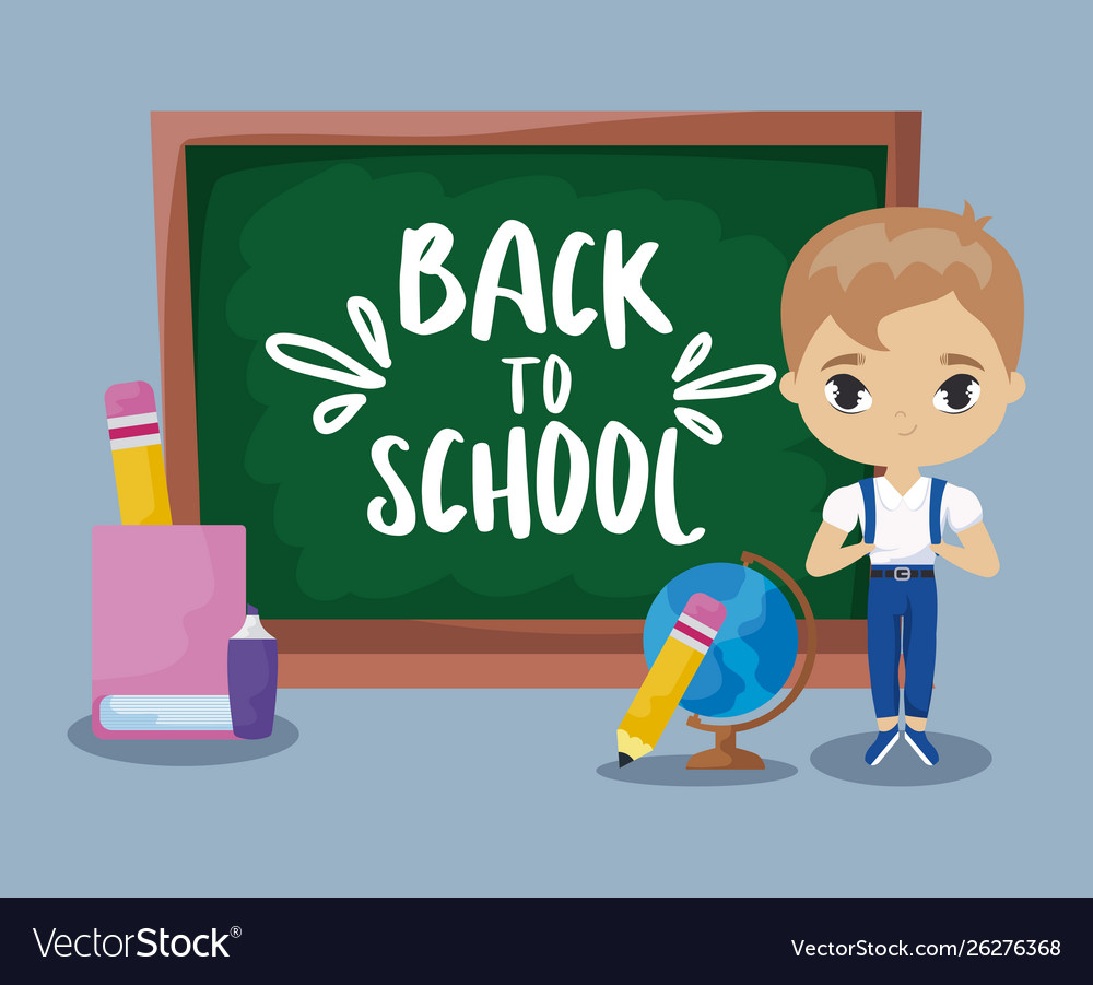 Back to school with student boy and supplies Vector Image