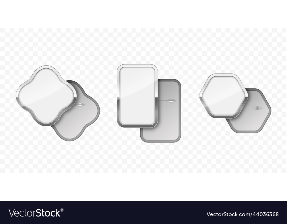 Blank weiß Knopf Badge Set Mockup isoliert vector image Blank weiß Knopf Badge Set Mockup isoliert