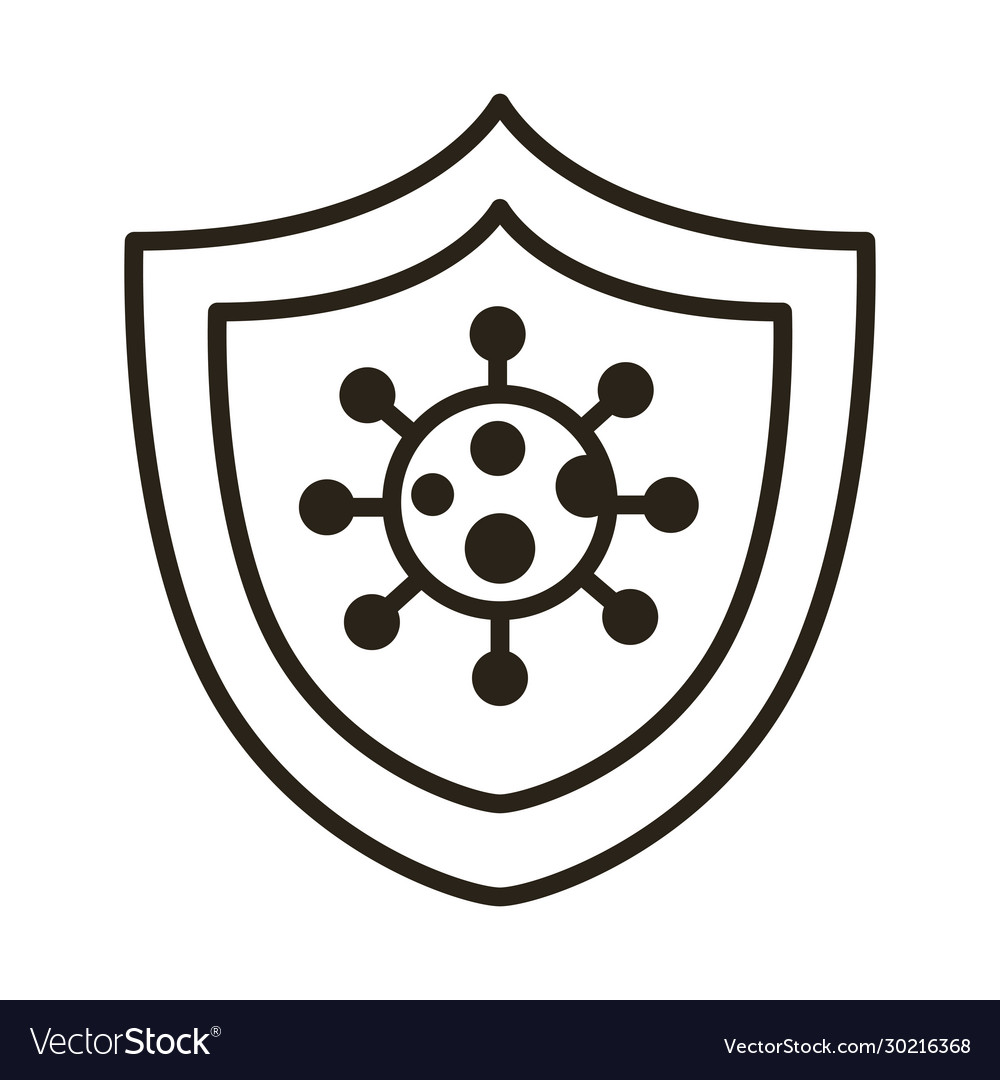 Covid19 virus particle in shield line style Vector Image Covid19 virus particle in shield line style