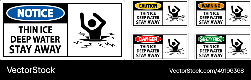 Danger sign thin ice deep water stay away Vector Image