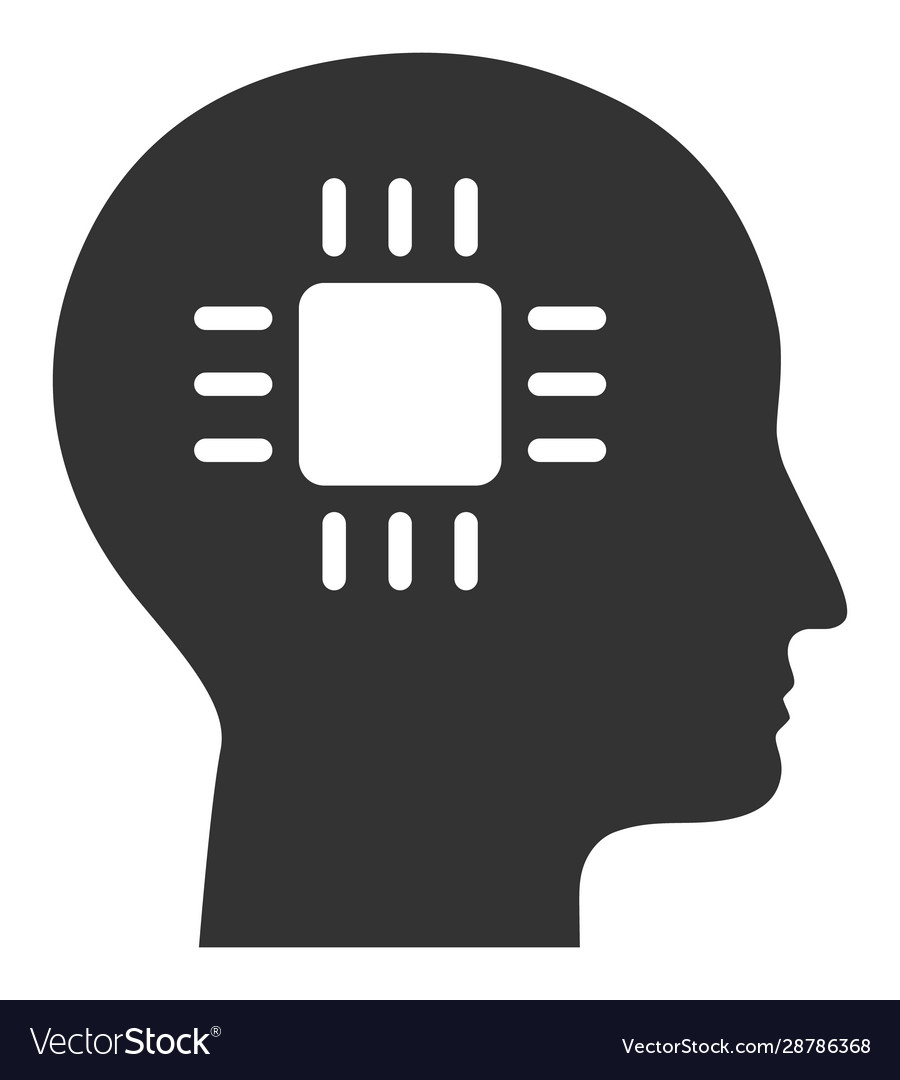 Flat brain processor icon vector image Flat brain processor icon