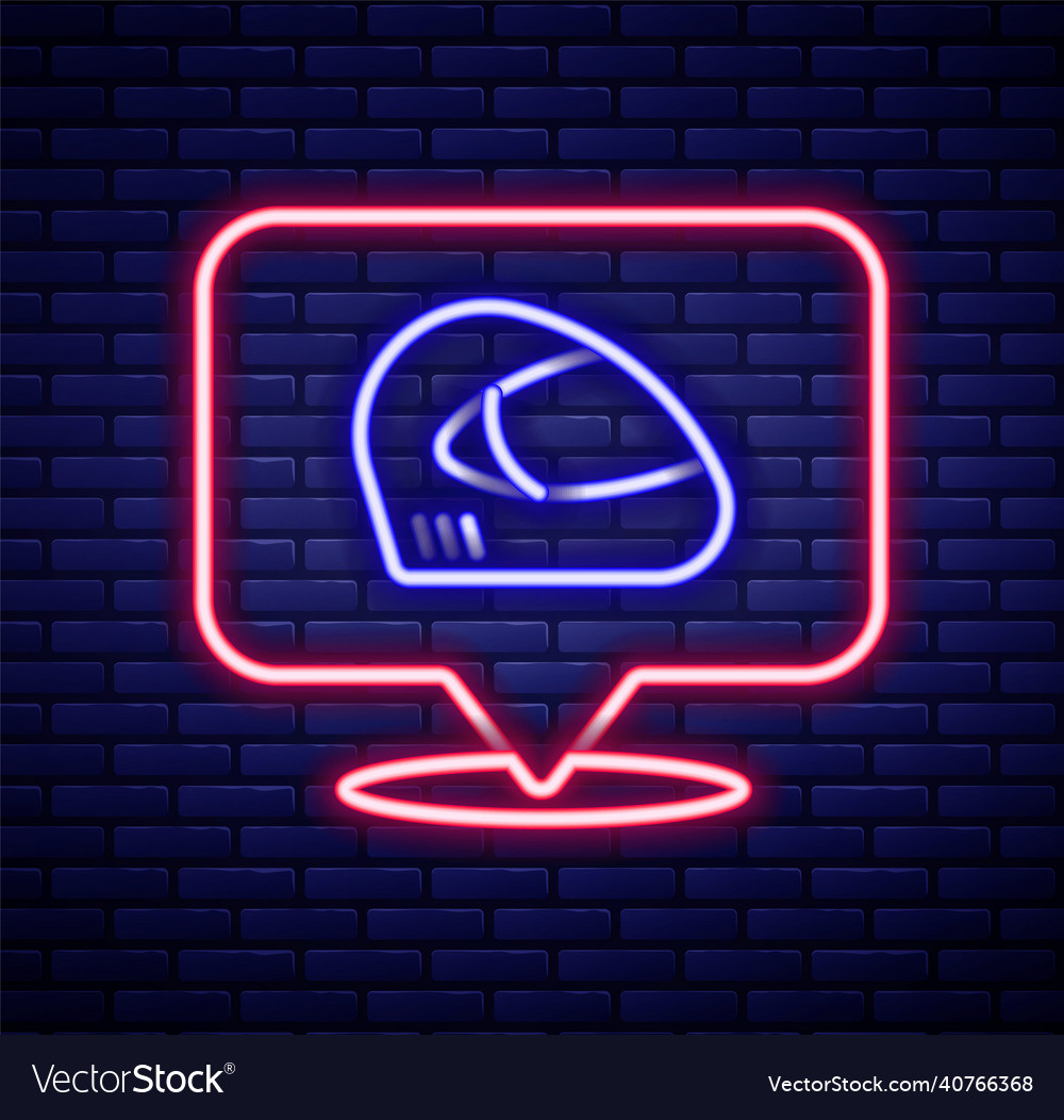 Glowing neon line racing helmet icon isolated