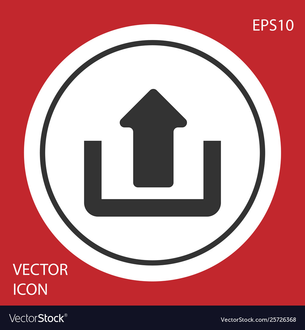 Grey upload icon isolated on red background up