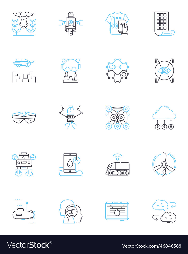 High-tech advancements linear icons set robotics vector image High-tech advancements linear icons set robotics