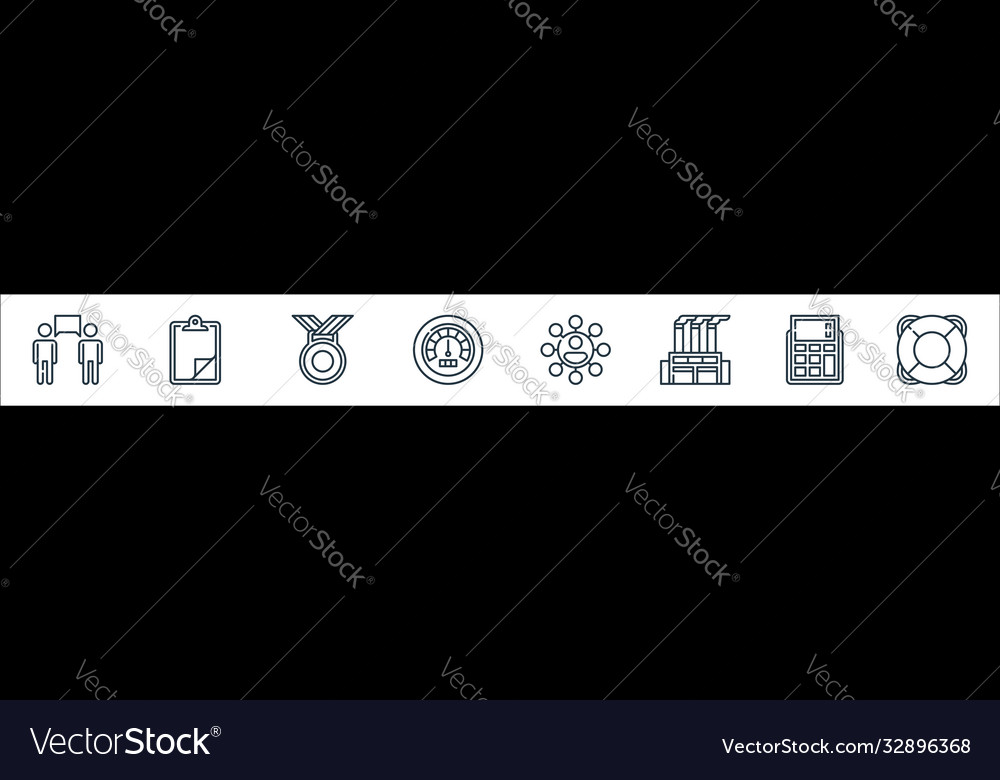 Management line icons linear set quality vector image Management line icons linear set quality