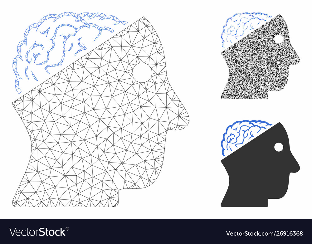Open brain mesh carcass model and triangle vector image Open brain mesh carcass model and triangle