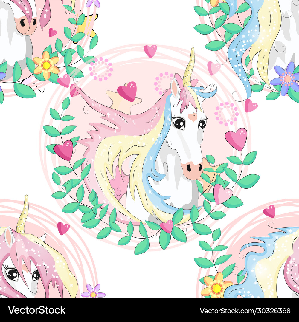 Seamless pattern with cute unicorns cloudsrainbow Vector Image