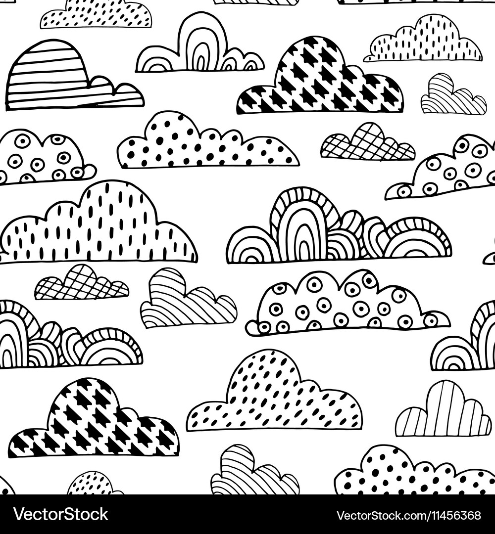 Seamless pattern with doodle clouds black Vector Image