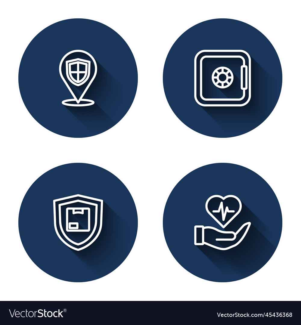 Set line location shield safe delivery security vector image Set line location shield safe delivery security