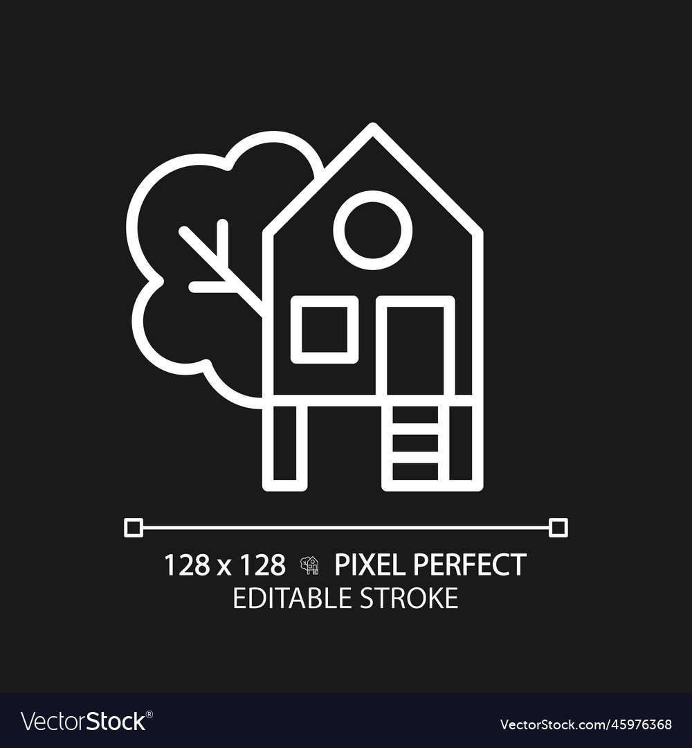 Treehouse pixel perfect white linear icon vector image Treehouse pixel perfect white linear icon
