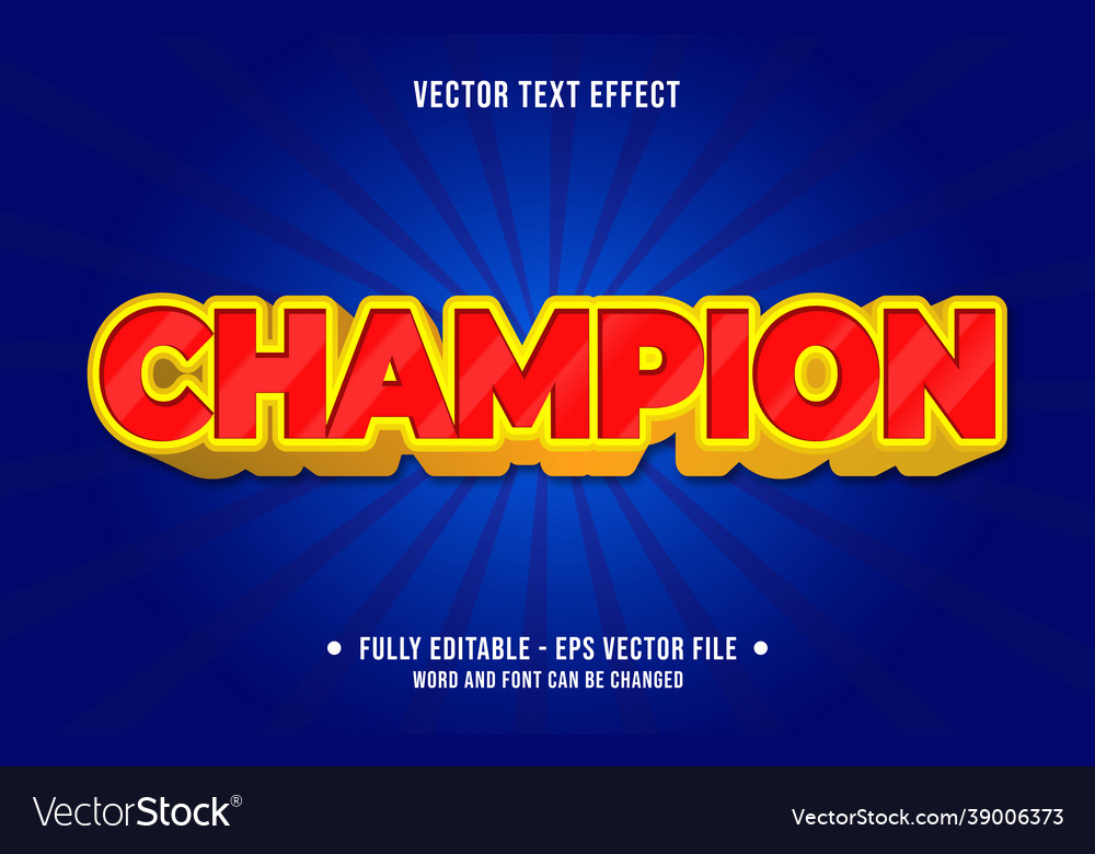 Editable text effect gradient style champion vector image Editable text effect gradient style champion