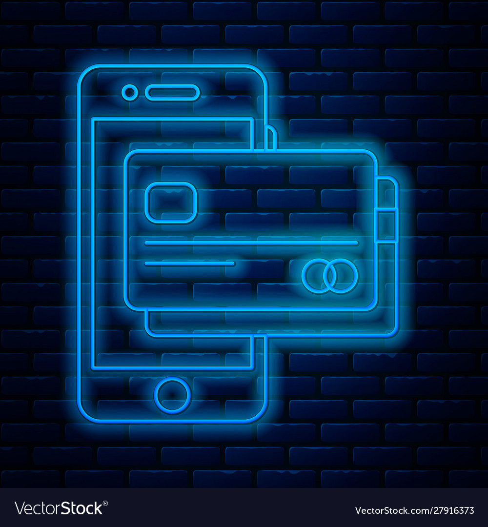 Glowing neon line mobile phone and credit card