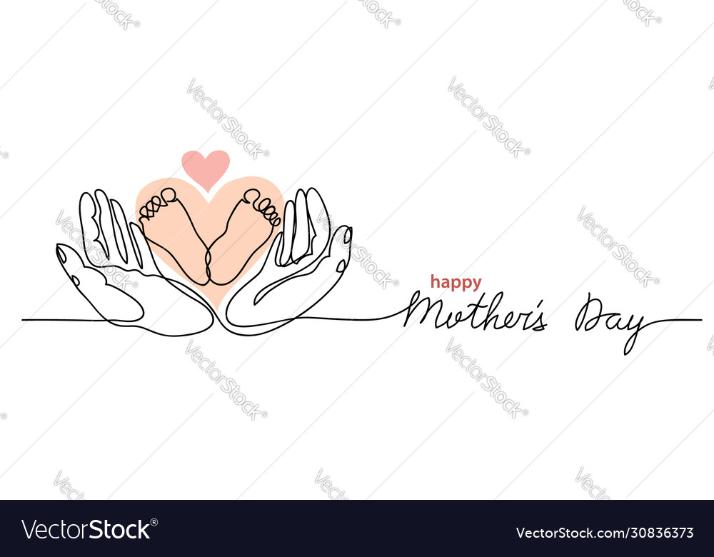 Happy mothers day lettering little baby feet Vector Image