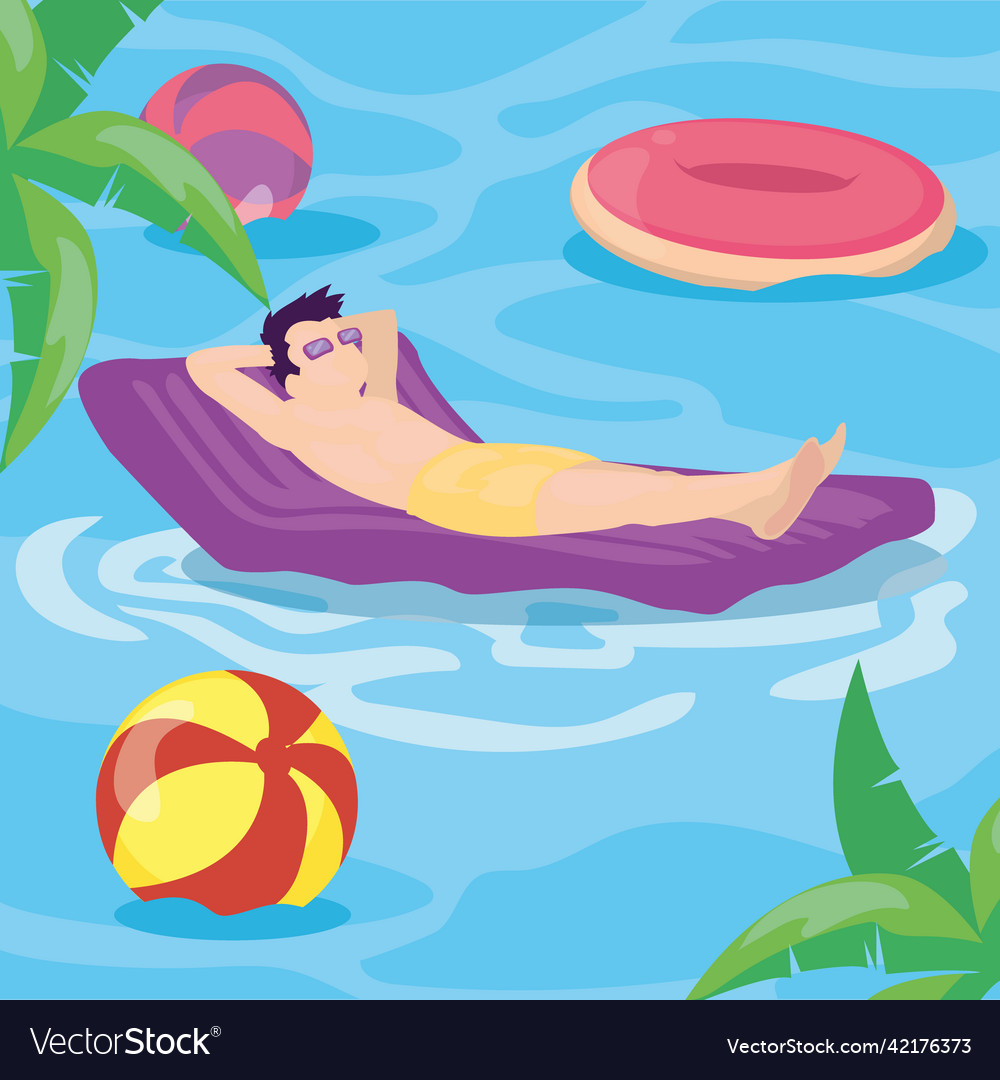 Man in pool with float