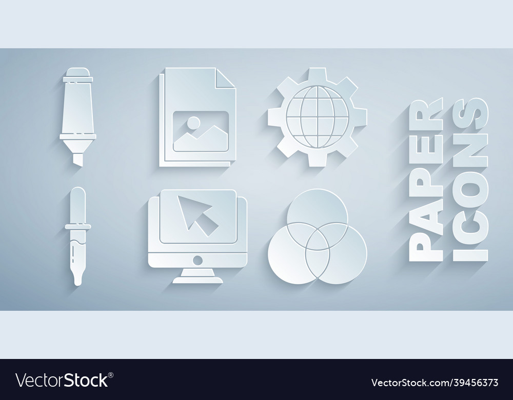 Set computer monitor and cursor globe vector image Set computer monitor and cursor globe