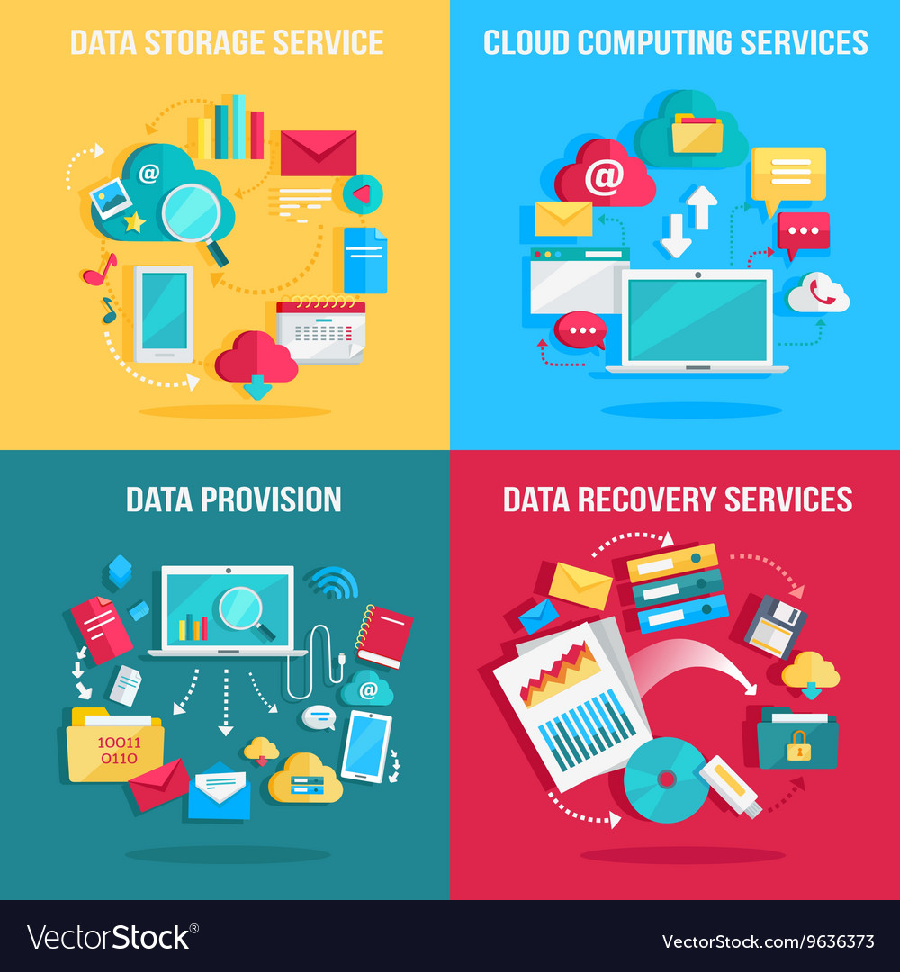 Set of concept flat designs for data services Vector Image