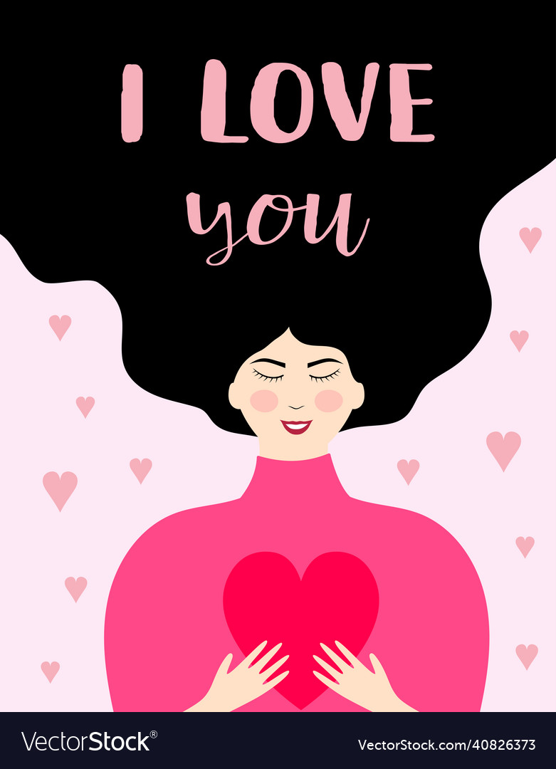 Valentines card with pretty woman Royalty Free Vector Image