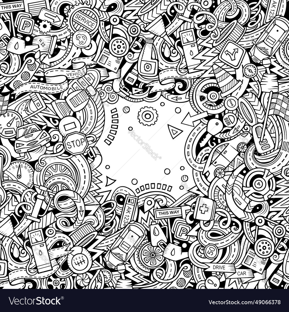 Cartoon cute doodles vehicle frame border Vector Image