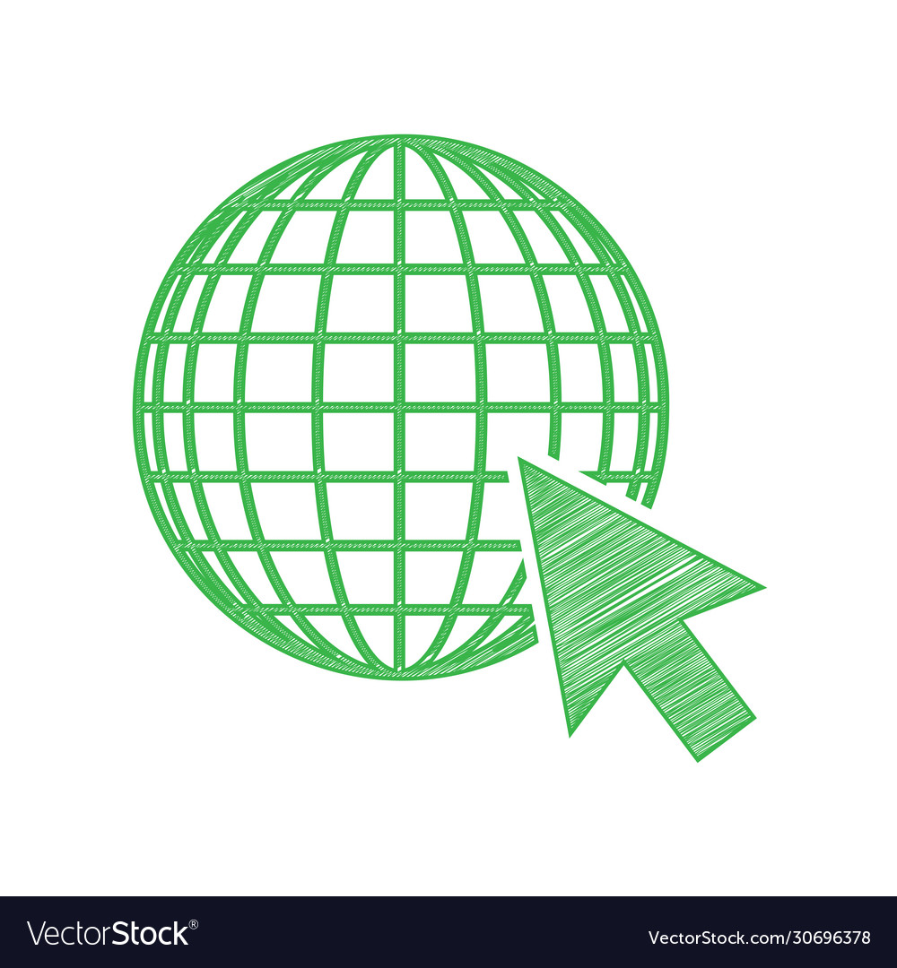 Earth globe with cursor green scribble icon