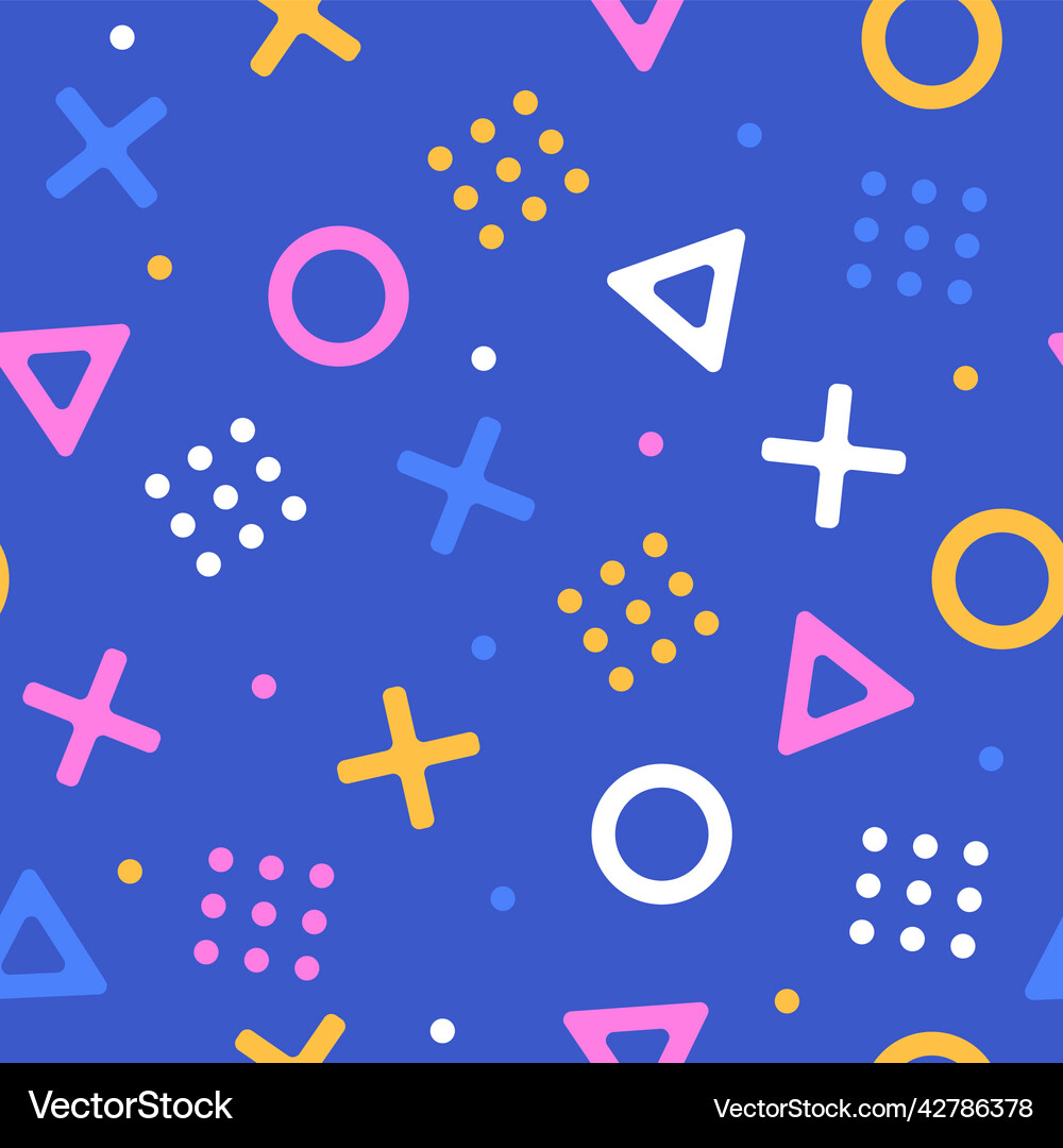 Geometric seamless pattern on blue background Vector Image